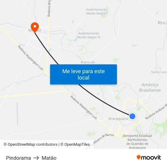 Pindorama to Matão map