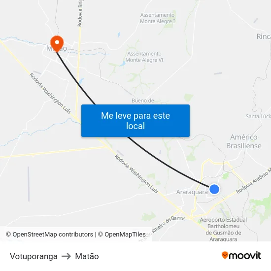 Votuporanga to Matão map