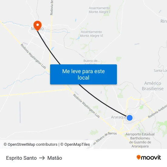 Esprito Santo to Matão map