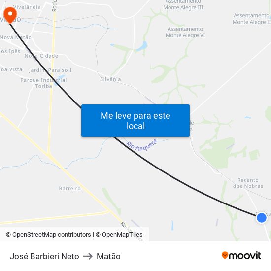 José Barbieri Neto to Matão map