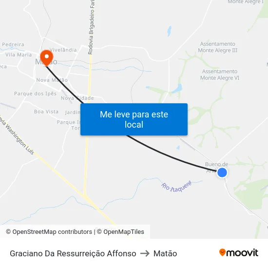 Graciano Da Ressurreição Affonso to Matão map