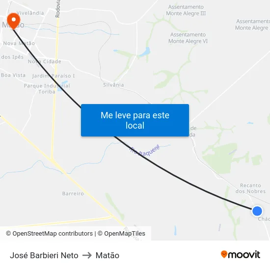 José Barbieri Neto to Matão map