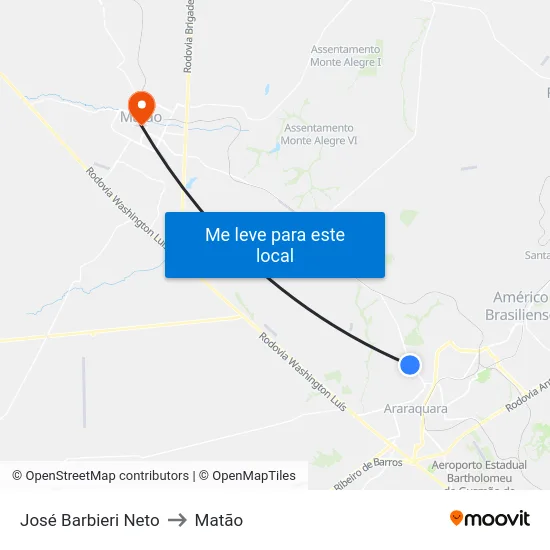 José Barbieri Neto to Matão map