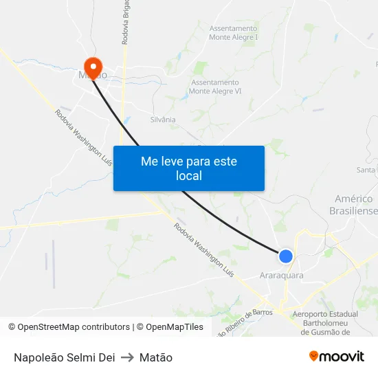 Napoleão Selmi Dei to Matão map