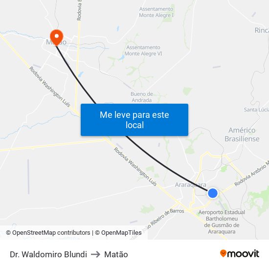 Dr. Waldomiro Blundi to Matão map