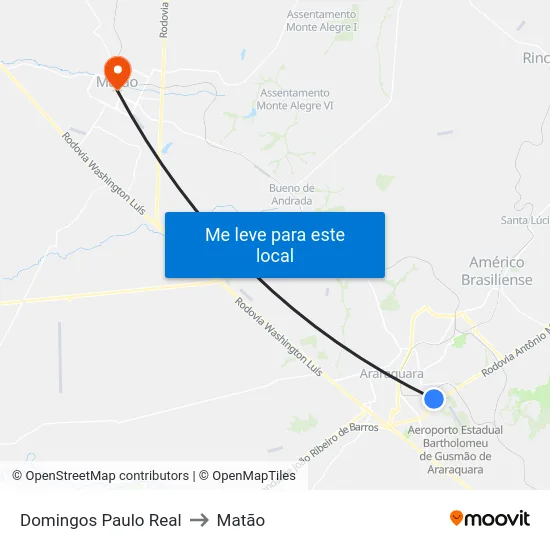 Domingos Paulo Real to Matão map
