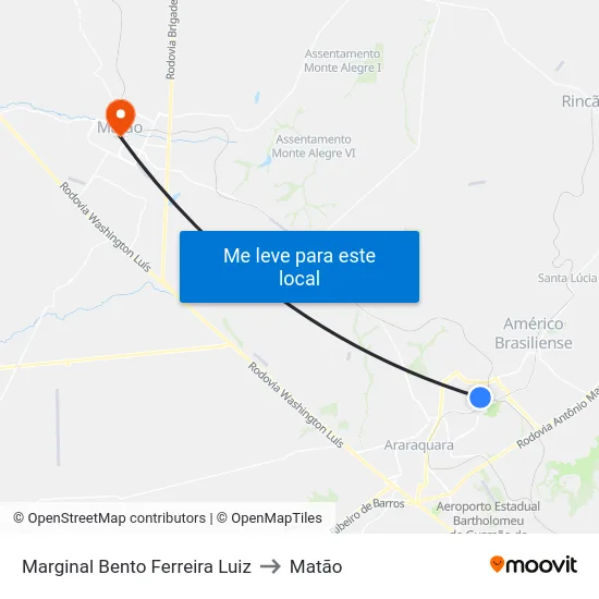 Marginal Bento Ferreira Luiz to Matão map