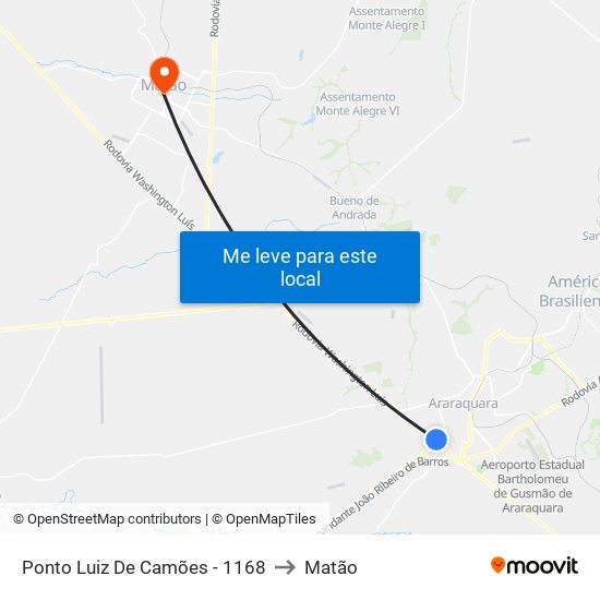 Ponto Luiz De Camões - 1168 to Matão map