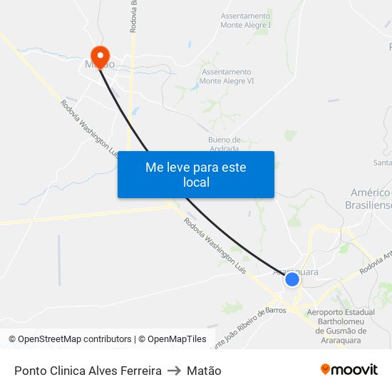 Ponto Clinica Alves Ferreira to Matão map