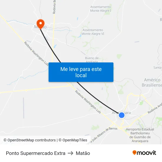 Ponto Supermercado Extra to Matão map