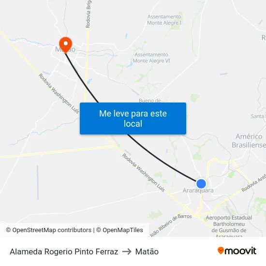 Alameda Rogerio Pinto Ferraz to Matão map