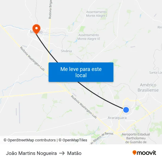 João Martins Nogueira to Matão map