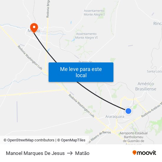 Manoel Marques De Jesus to Matão map