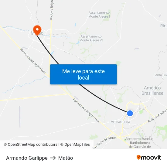 Armando Garlippe to Matão map