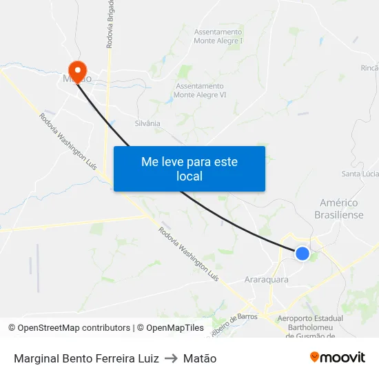Marginal Bento Ferreira Luiz to Matão map