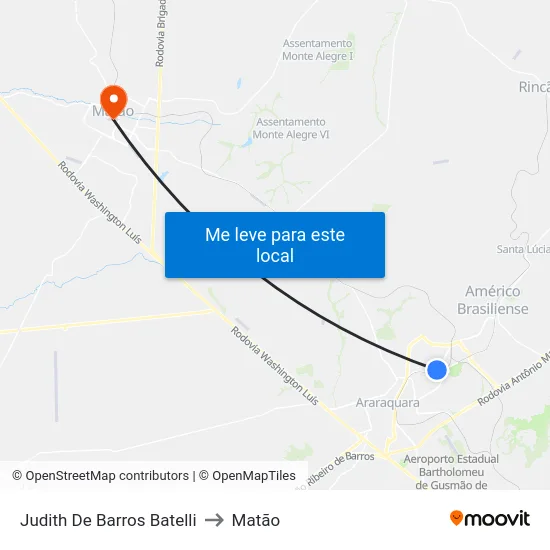 Judith De Barros Batelli to Matão map