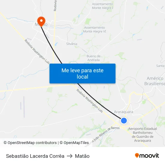 Sebastião Lacerda Corrêa to Matão map