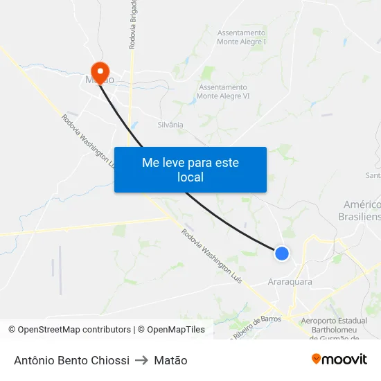 Antônio Bento Chiossi to Matão map