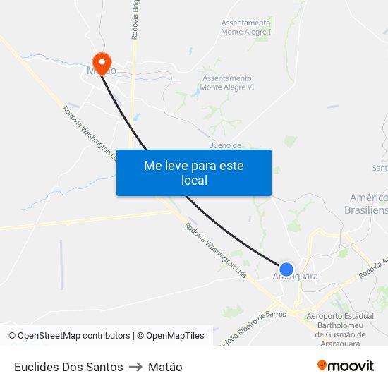 Euclides Dos Santos to Matão map