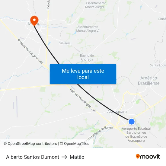 Alberto Santos Dumont to Matão map