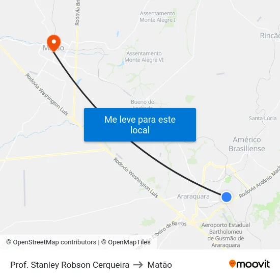 Prof. Stanley Robson Cerqueira to Matão map