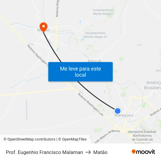 Prof. Eugenhio Francisco Malaman to Matão map