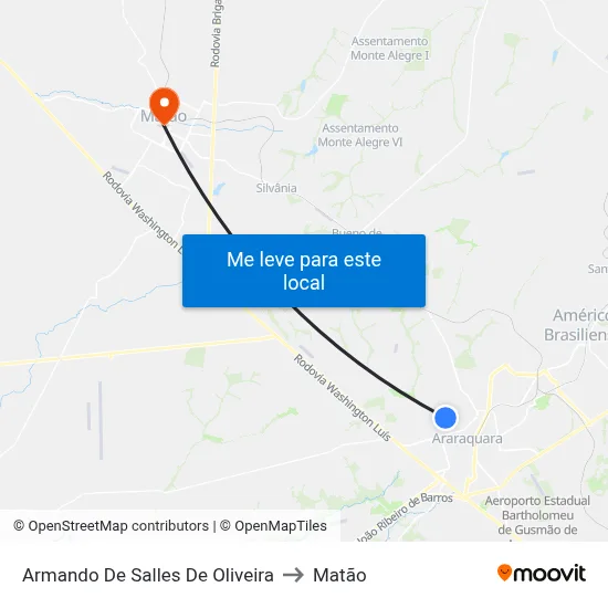 Armando De Salles De Oliveira to Matão map