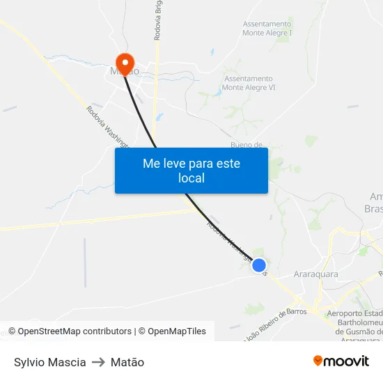 Sylvio Mascia to Matão map