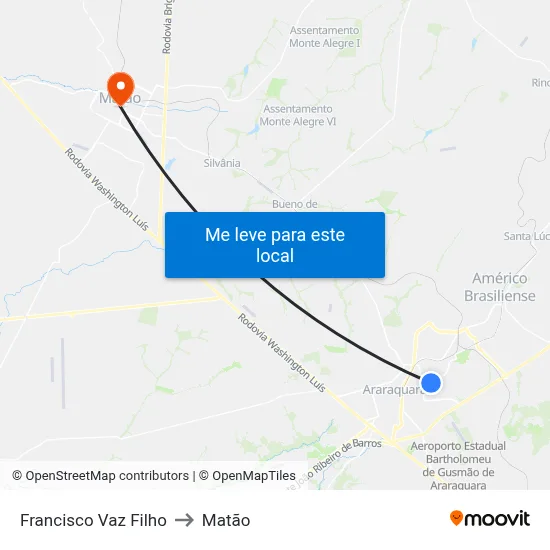 Francisco Vaz Filho to Matão map