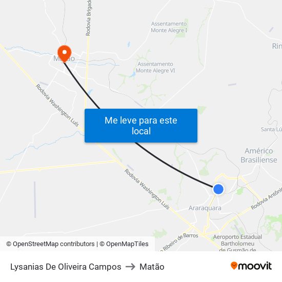Lysanias De Oliveira Campos to Matão map