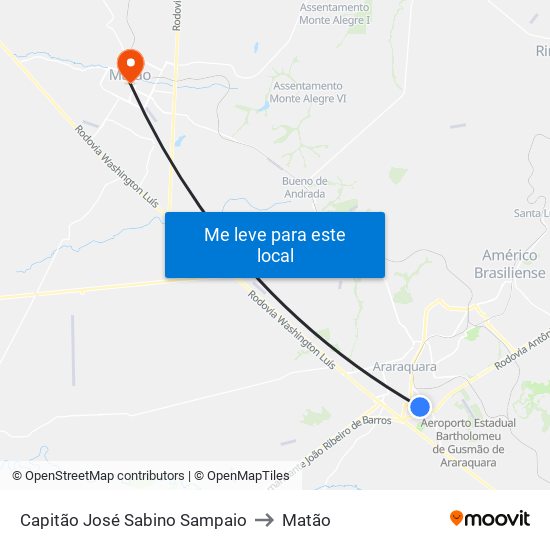 Capitão José Sabino Sampaio to Matão map