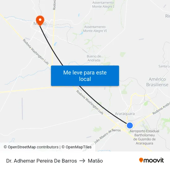 Dr. Adhemar Pereira De Barros to Matão map