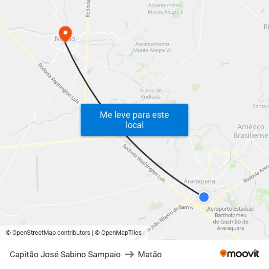 Capitão José Sabino Sampaio to Matão map
