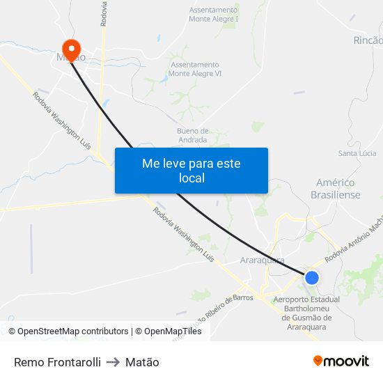 Remo Frontarolli to Matão map