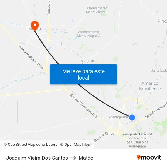Joaquim Vieira Dos Santos to Matão map
