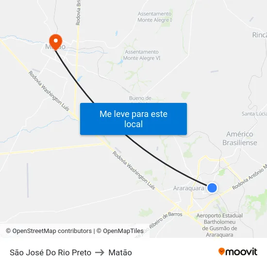 São José Do Rio Preto to Matão map
