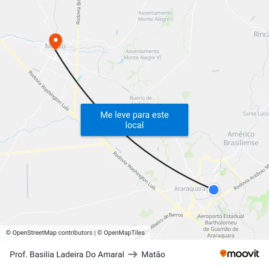 Prof. Basilia Ladeira Do Amaral to Matão map
