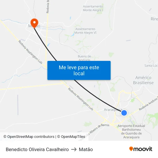 Benedicto Oliveira Cavalheiro to Matão map