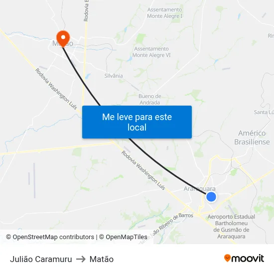 Julião Caramuru to Matão map