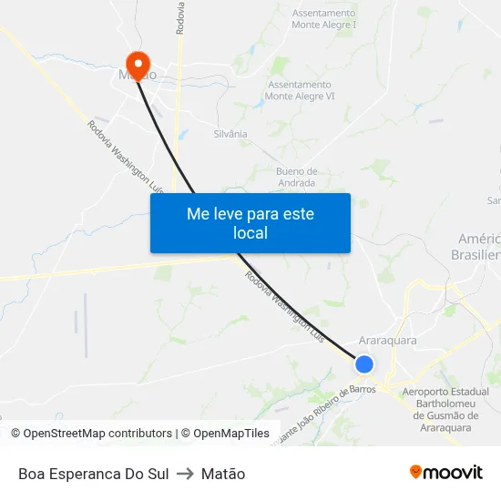 Boa Esperanca Do Sul to Matão map