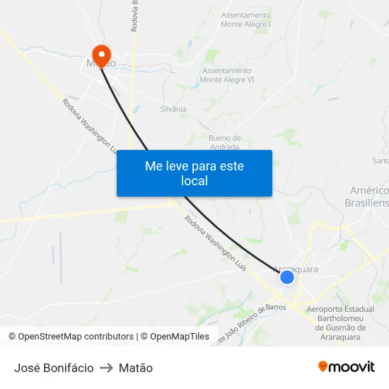 José Bonifácio to Matão map
