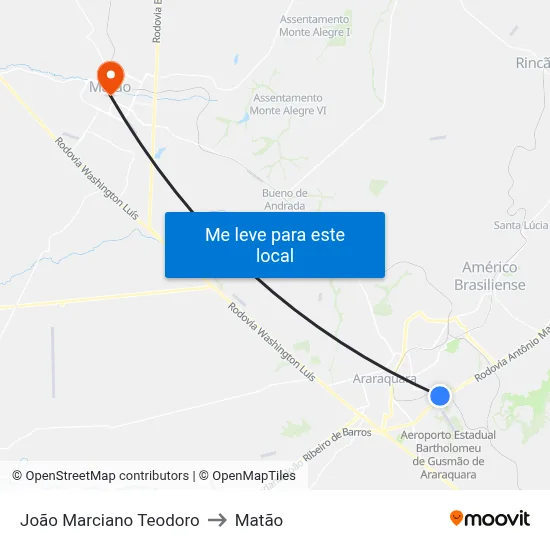 João Marciano Teodoro to Matão map