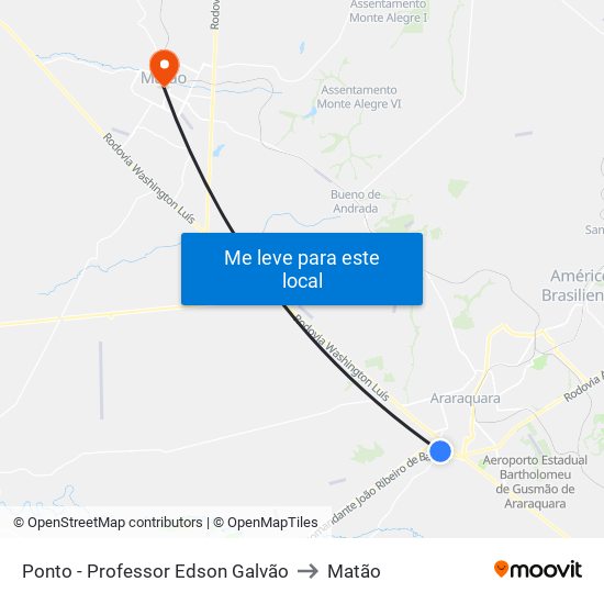 Ponto - Professor Edson Galvão to Matão map