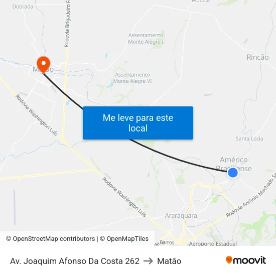 Av. Joaquim Afonso Da Costa 262 to Matão map