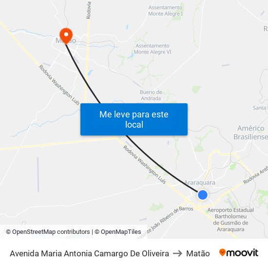 Avenida Maria Antonia Camargo De Oliveira to Matão map