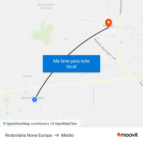Rodoviária Nova Europa to Matão map