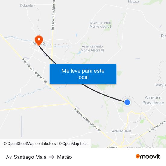 Av. Santiago Maia to Matão map