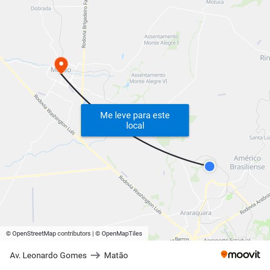 Av. Leonardo Gomes to Matão map