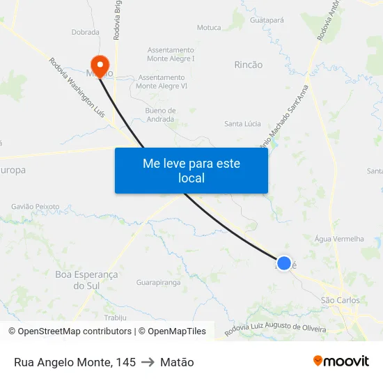 Rua Angelo Monte, 145 to Matão map