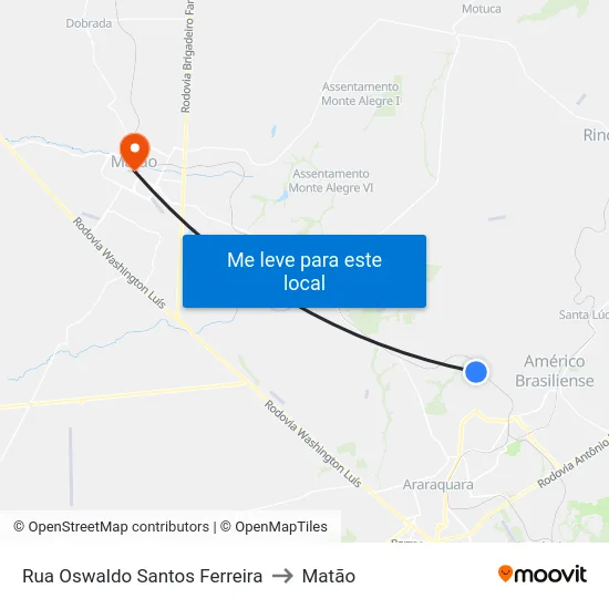 Rua Oswaldo Santos Ferreira to Matão map